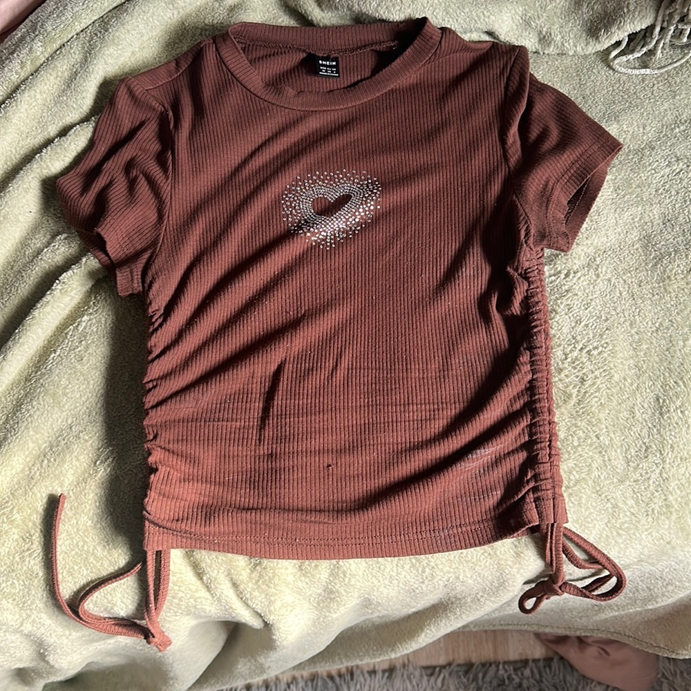 Brown y2k stone hearts crop top